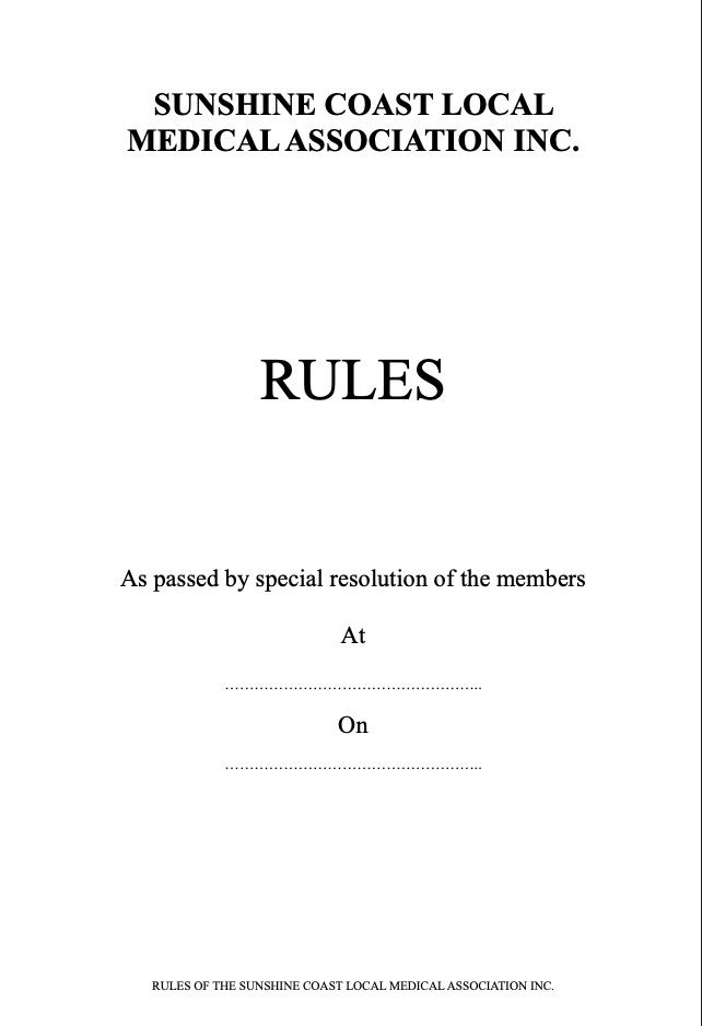 Sunshine Coast Local Medical Assoc Rules